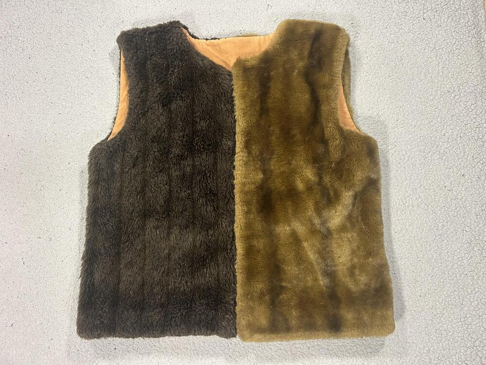 Faux Fur Vest Womens XL Brown Two Tone Fleece Lined Winter Bodywarmer